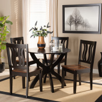 Baxton Studio Karla-Dark Brown/Walnut-5PC Dining Set Karla Modern and Contemporary Transitional Two-Tone Dark Brown and Walnut Brown Finished Wood 5-Piece Dining Set